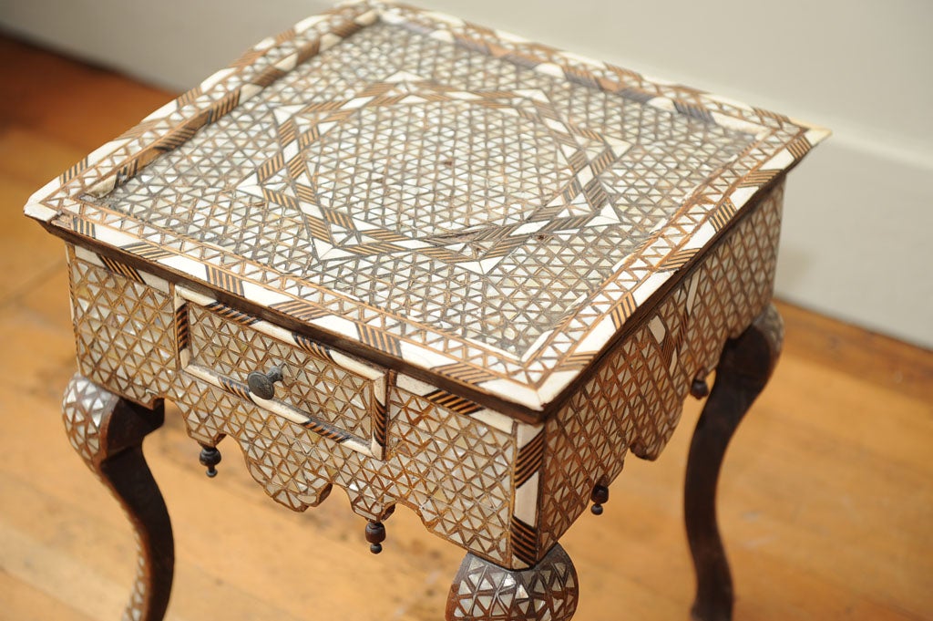 Wood Moroccan Bone and Mother of Pearl Tabouret