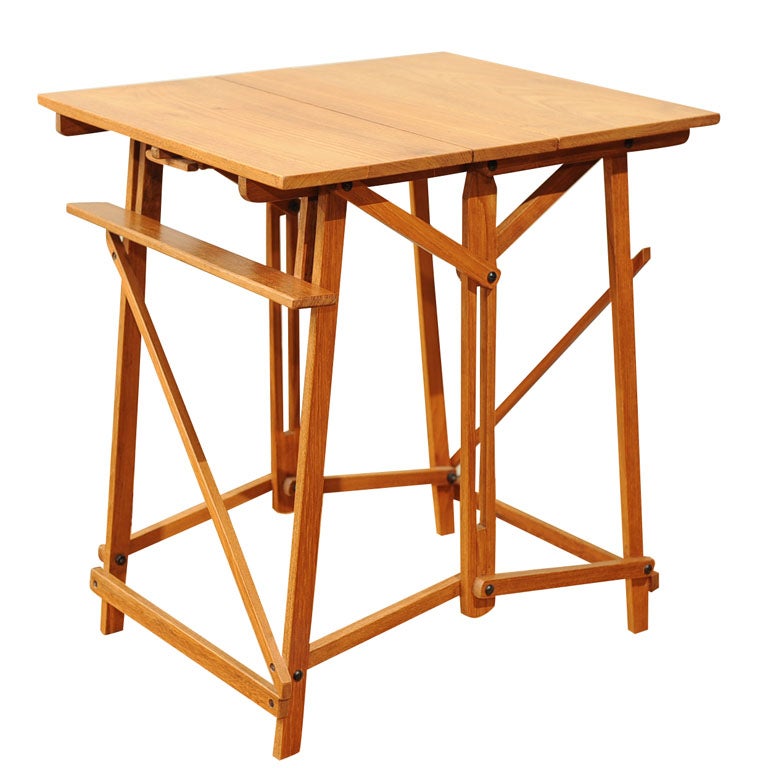 Campaign Style Teak Easel Table For Sale