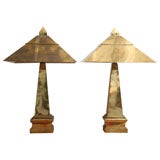 Pair of Brass Obelisk Lamps
