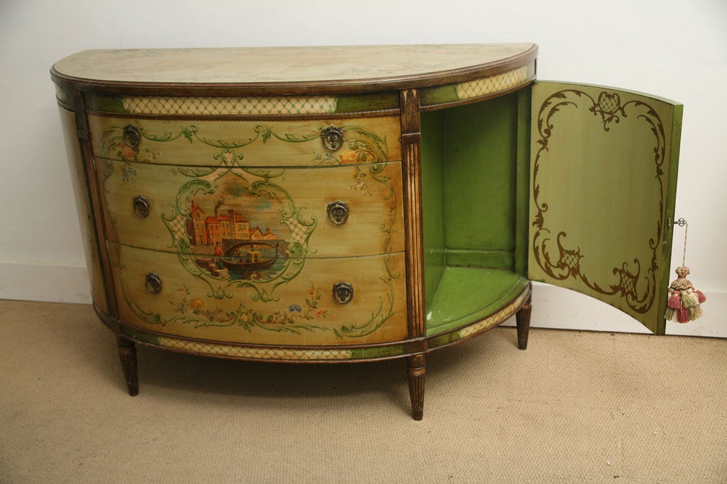 1940s ITALIAN HAND PAINTED DEMILUNE CONSOLE 1