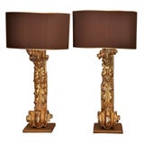 1840 French Gilded Carved Architectural Elements As Lamps