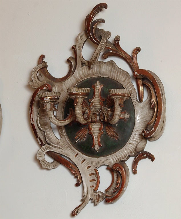 PAIR GERMAN BAROQUE PAINTED WALL SCONCES 3