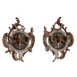 PAIR GERMAN BAROQUE PAINTED WALL SCONCES