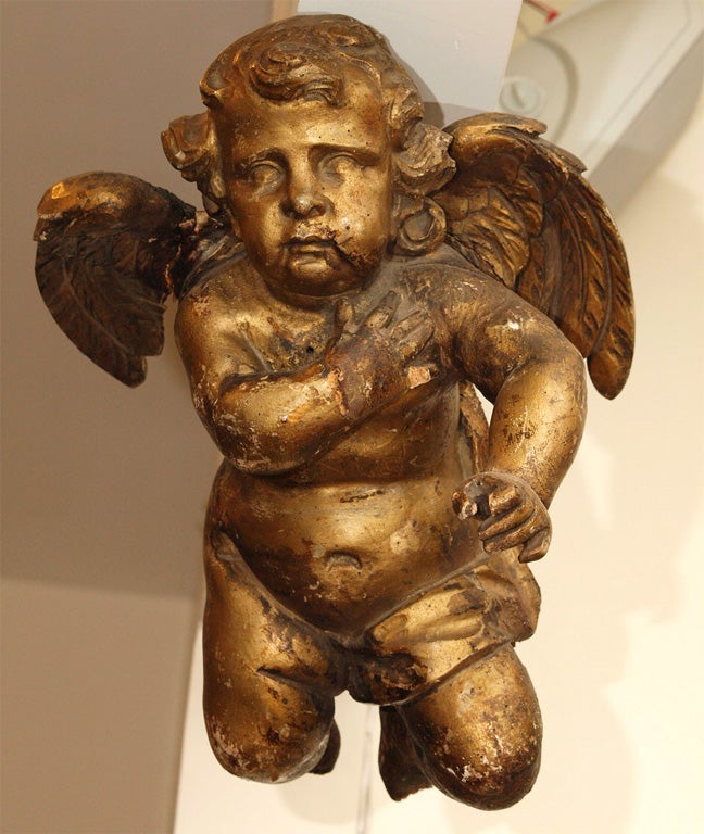 18th Century and Earlier 17th CENTURY CARVED AND GILT PUTTI
