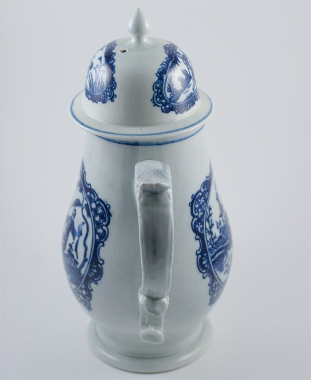 A fine Seth Pennington blue and white porcelain teapot, transfer printed with Oriental scenes