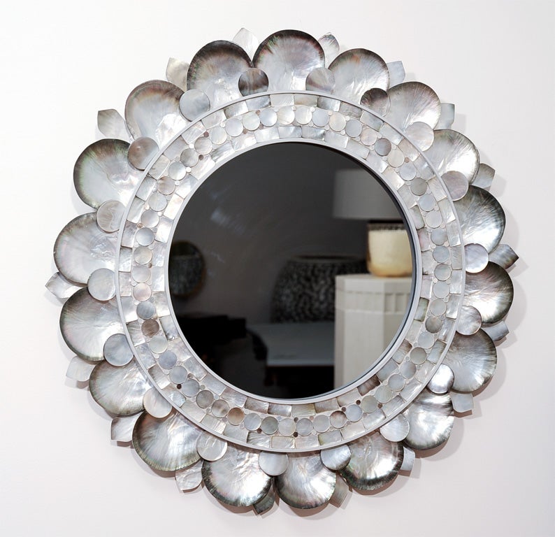 Large contemporary round shell Mirror by Thomas Boog. <br />
<br />
Overall diameter: 24” <br />
Diameter of mirror: 12”