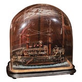 Hand Carved Merchant Ship Model in Domed Case