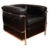 Pair Leather and Chrome Club Chairs by Le Corbusier