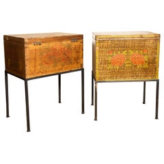 Retro Old Chinese Tea Boxes on Metal Stands - Box on right SOLD