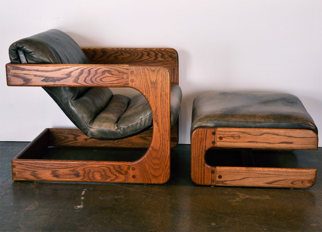 Oak and upholstered chair and ottoman by Lou Hodges 2