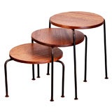 Set of 3 Iron and Mahogany stool/tables by Luther Conover