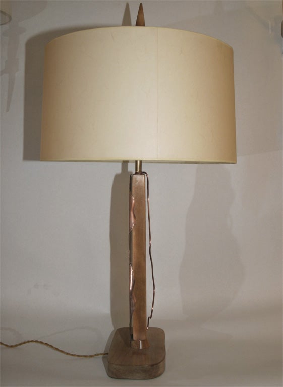 Copper Pair of Modernist Sculptural Table Lamps Signed Heifetz
