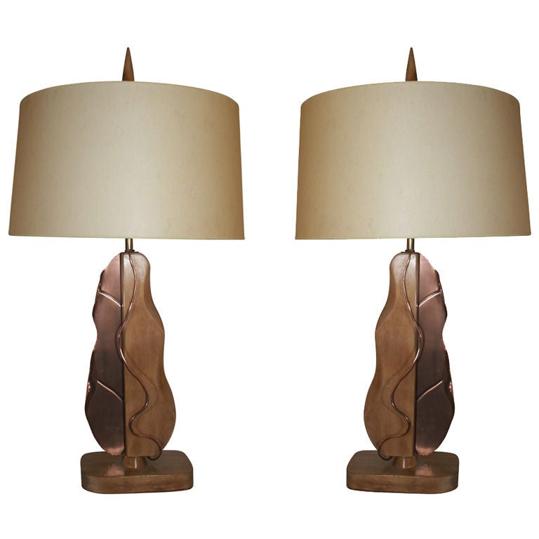 Pair of Modernist Sculptural Table Lamps Signed Heifetz