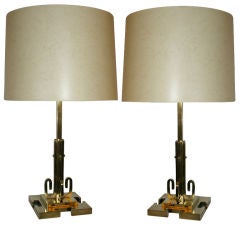 Antique Pair of American Modernist Table Lamps by Jules Bouy