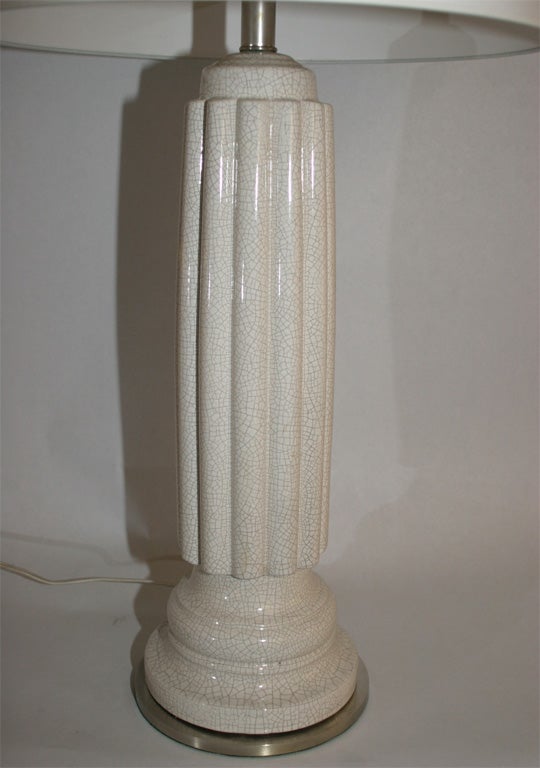 Silvered Pair of Architectural Porcelain Table Lamps