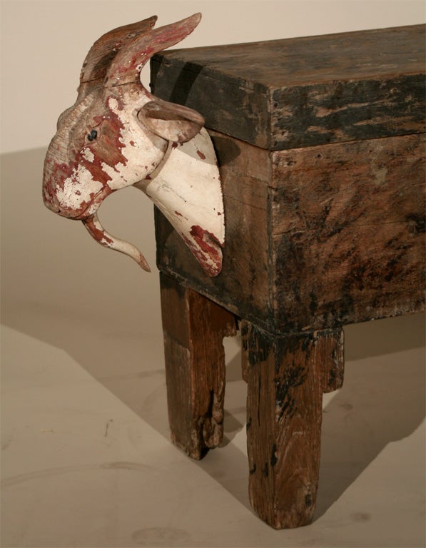 Wooden Trunk with Goat Head
