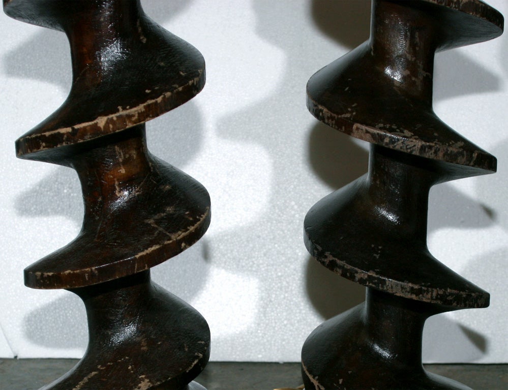Pair of antique table lamps in wood