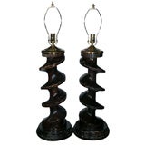 Pair of antique table lamps in wood