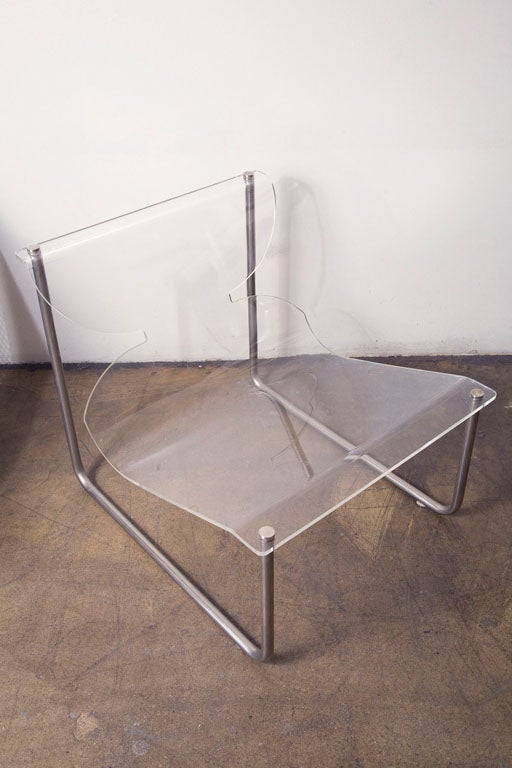 Modern Pair of chrome and lucite sling chairs by Charles Hollis Jones
