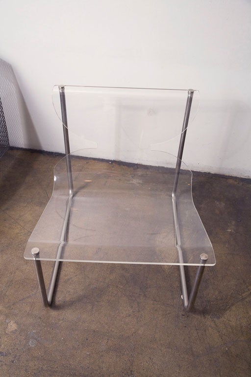 Pair of chrome and lucite sling chairs by Charles Hollis Jones In Excellent Condition In Los Angeles, CA