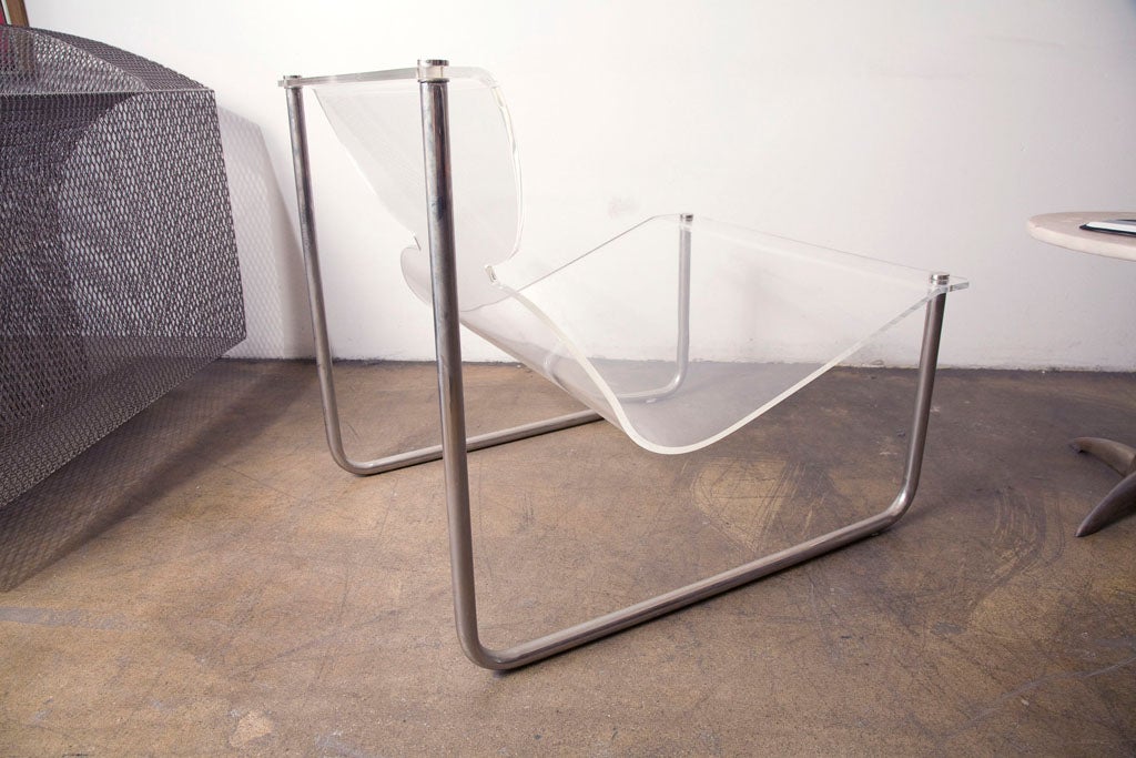 Pair of chrome and lucite sling chairs by Charles Hollis Jones 1