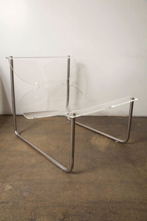Pair of chrome and lucite sling chairs by Charles Hollis Jones 3