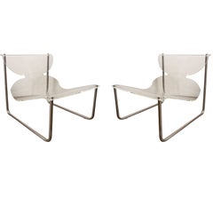 Pair of chrome and lucite sling chairs by Charles Hollis Jones
