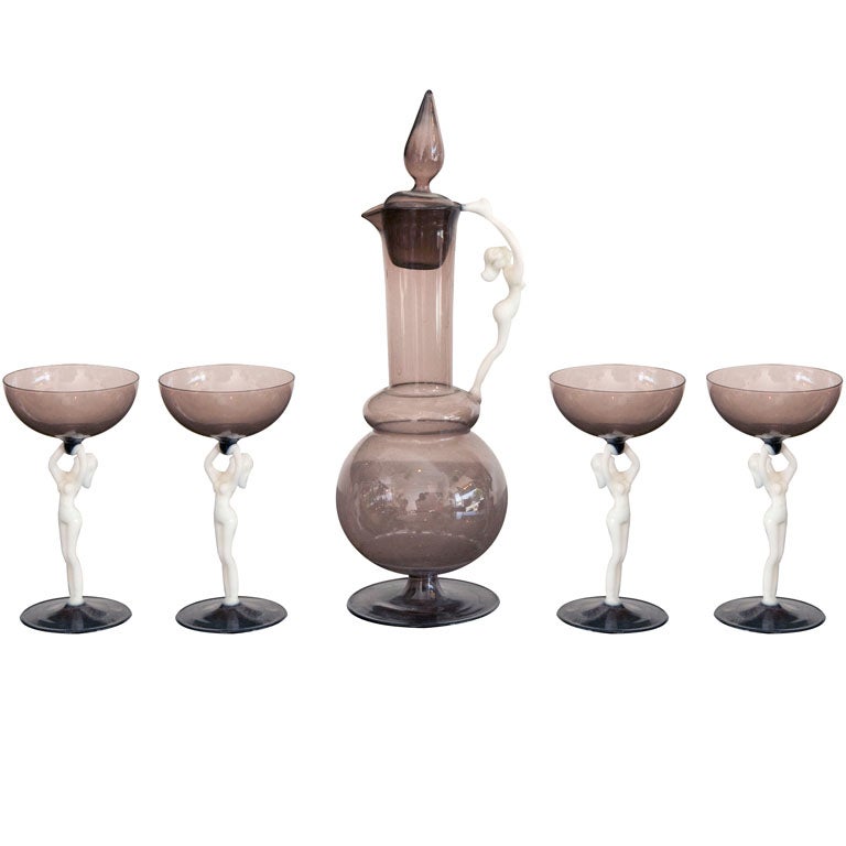 Bimini glass vases and decanter with nude female