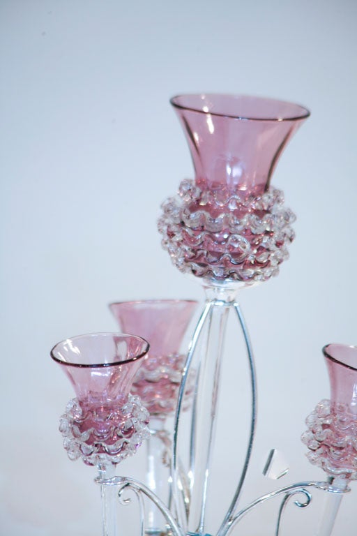 English Silver Plate and Handblown Amethyst Crystal Epergne For Sale 2