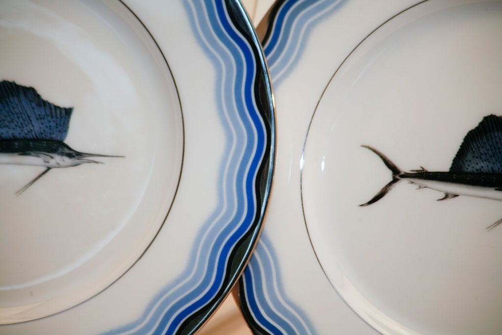 Set of 12 Lenox Art Deco Service Plates W/ Sailfish, Silver Rims 2