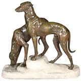 Bronze Sculpture of Greyhounds on a Stone Base