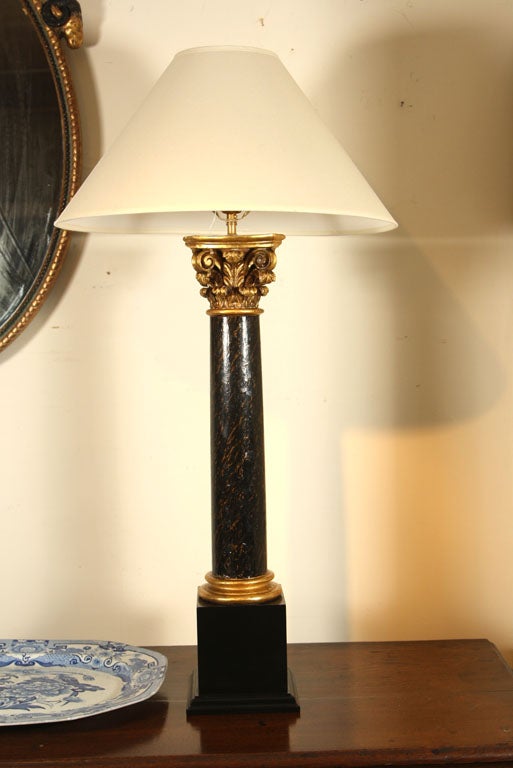 Pair  19th C. Black Marbleized and Gilt Columns as Lamps