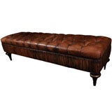 French Tufted Leather Bench