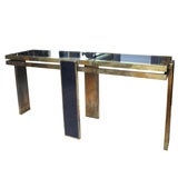 Brass and Navy Blue Glass Console