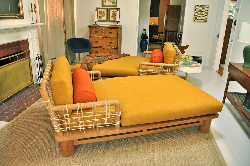 Pair of Karl Springer chaise lounges