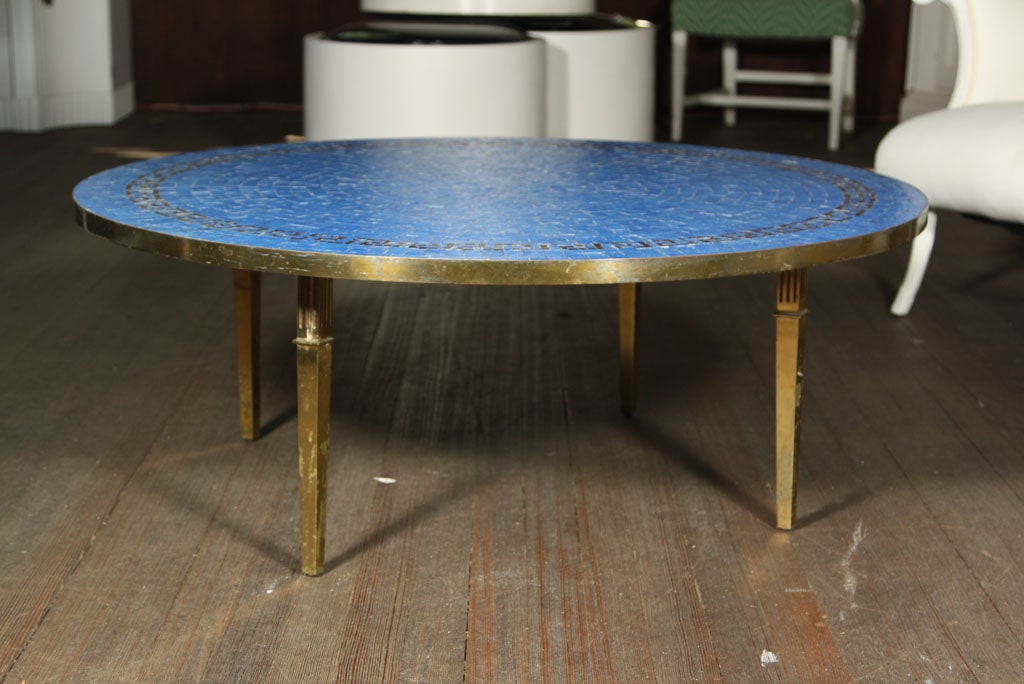 Round Greek Key Mosaic Tile Table
