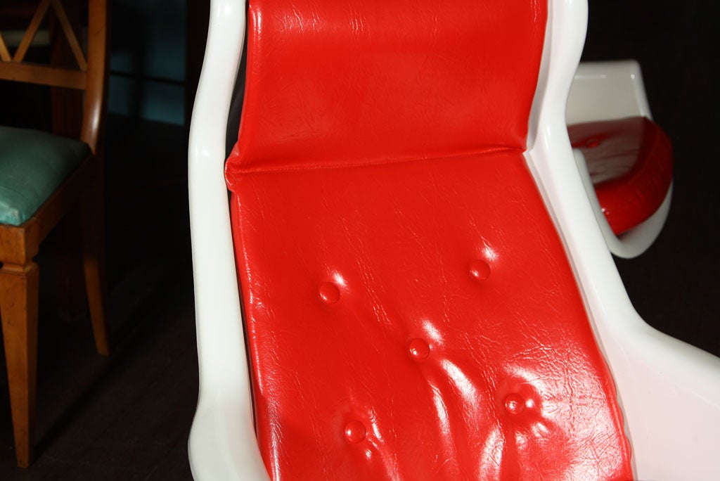 American Two Red and White Midcentury Swivel Chair For Sale