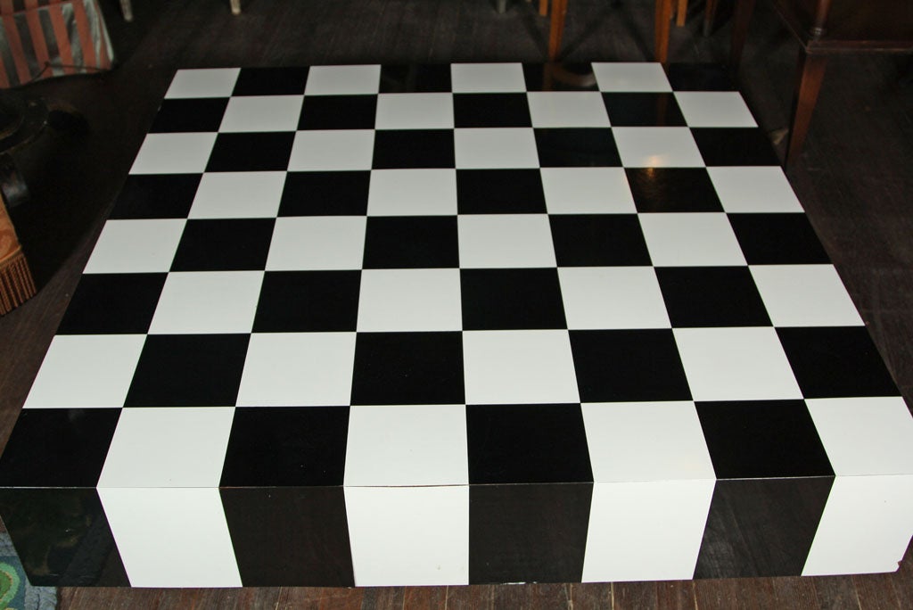 Américain Table basse en damier noir et blanc