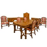 Carved Walnut 10 Piece Marble Top Dining Set
