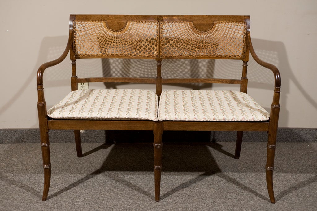 American Antique 1930s Woven Cane Regency Settee Loveseat