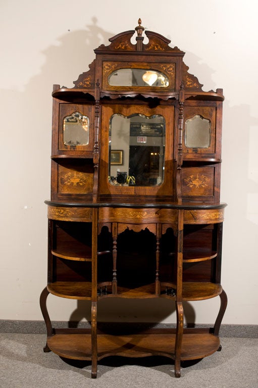 Antique 1900s Rosewood Inlaid Entrance Mirror Stand Etagere