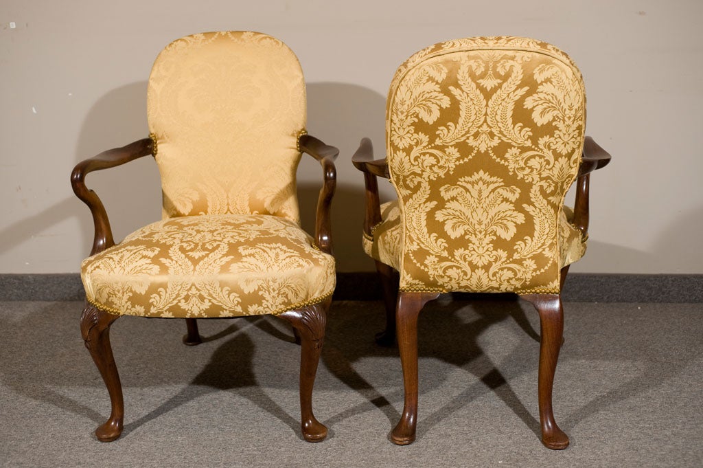 Mid-20th Century Pair of Antique Georgian Mahogany Parlor Arm Chairs