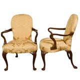Pair of Antique Georgian Mahogany Parlor Arm Chairs