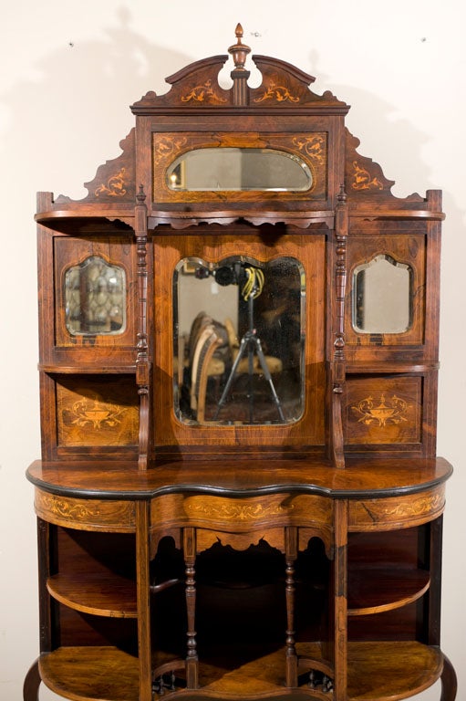 Antique 1900s Rosewood Inlaid Entrance Mirror Stand Etagere at 1stDibs