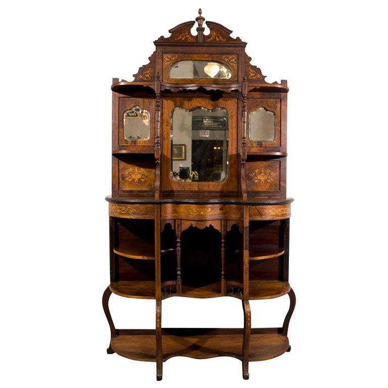 Antique 1900s Rosewood Inlaid Entrance Mirror Stand Etagere at 1stdibs