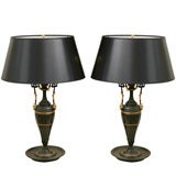 Antique Pair of Bronzed and Gilded Metal Lamps