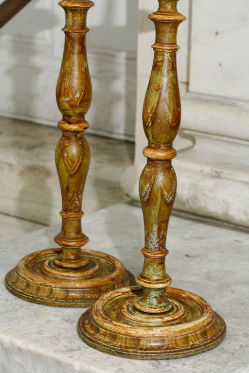19th Century Pair Italian paint wood large Pricket Sticks