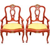Pair Painted Rococo- style Italian Arm Chairs