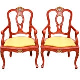 Pair Painted Rococo- style Italian Arm Chairs