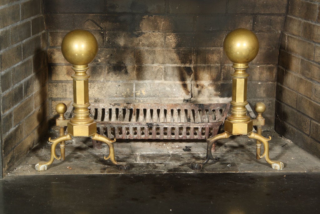 Antique   Brass   Andirons with Ball Tops